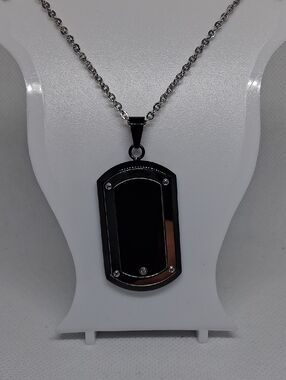 Metro Black Stainless Dog Tag Pendant Necklace